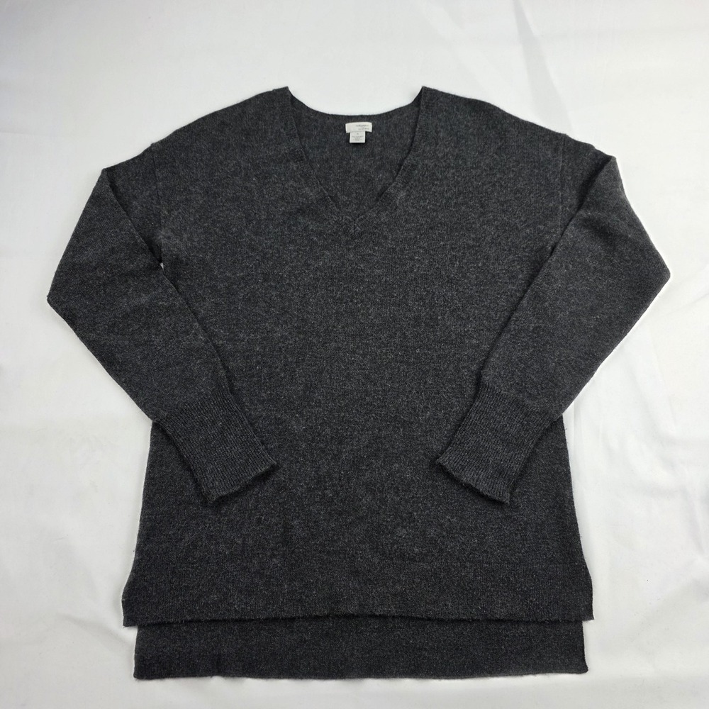 Halogen Cashmere Sweater Womens Medium Gray V Neck Tunic Knit Pullover Soft